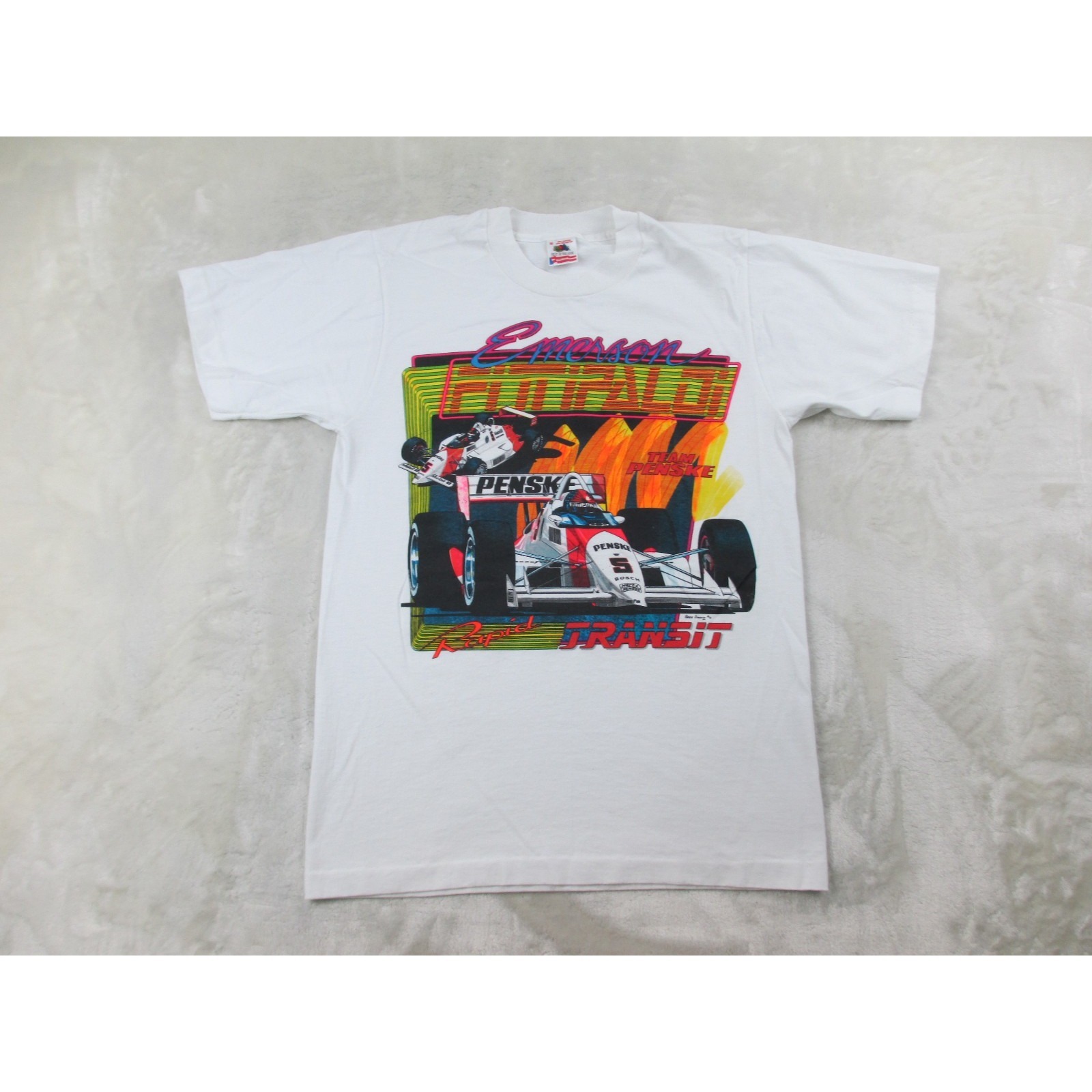 Vintage Emerson Fittipaldi Shirt Mens Medium White Rapid Transit Racing 1991